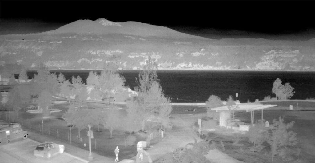 Thermal Camera looking over river during wildfire